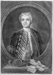 Retrato de Carlo Broschi Farinelli (1705-82), castrato italiano, grabado por Alexander von Haecken (1701-58), 1735